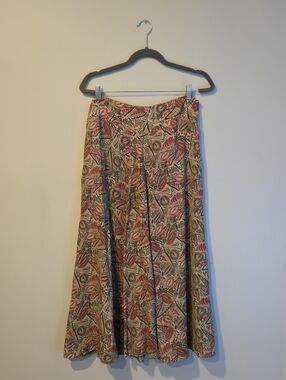 Vintage Jones New York Silk A Line Midi Skirt Size 12 Artsy Boho Print